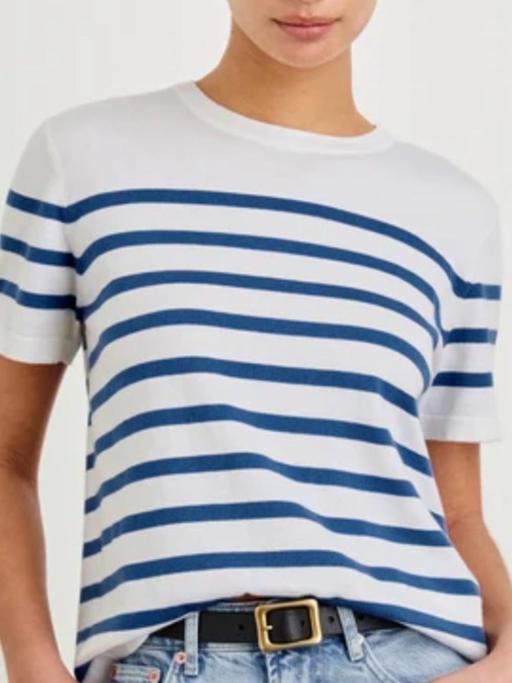 Rails White & Blue Striped Short-Sleeve cashmere tee